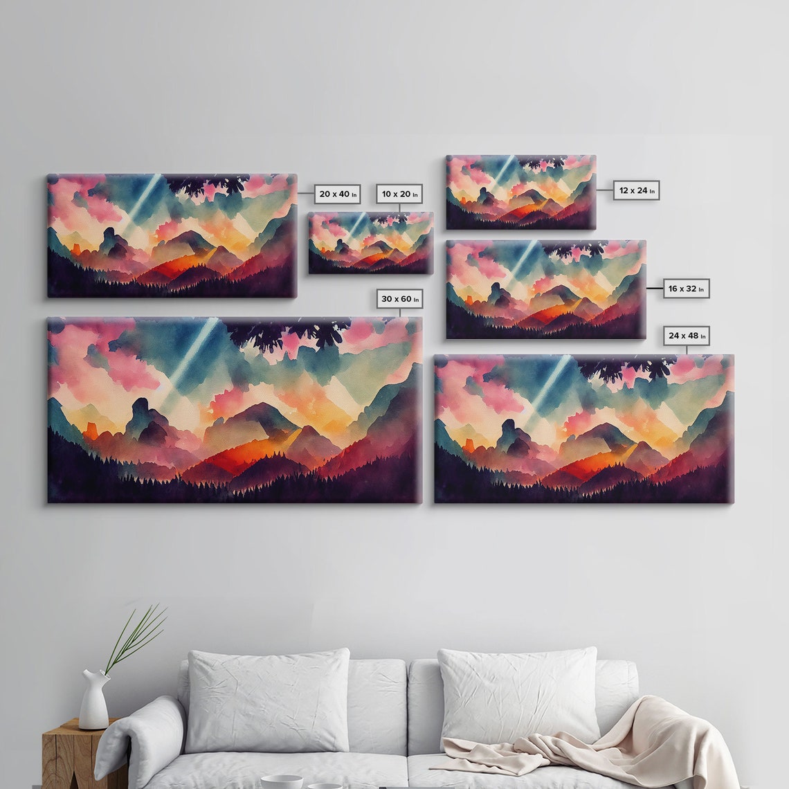 Mountain Artwork Print Horizontal Wall Art Large Watercolor Painting Panoramic Mountain Print Modern Landscape Art Original Art - Image 2