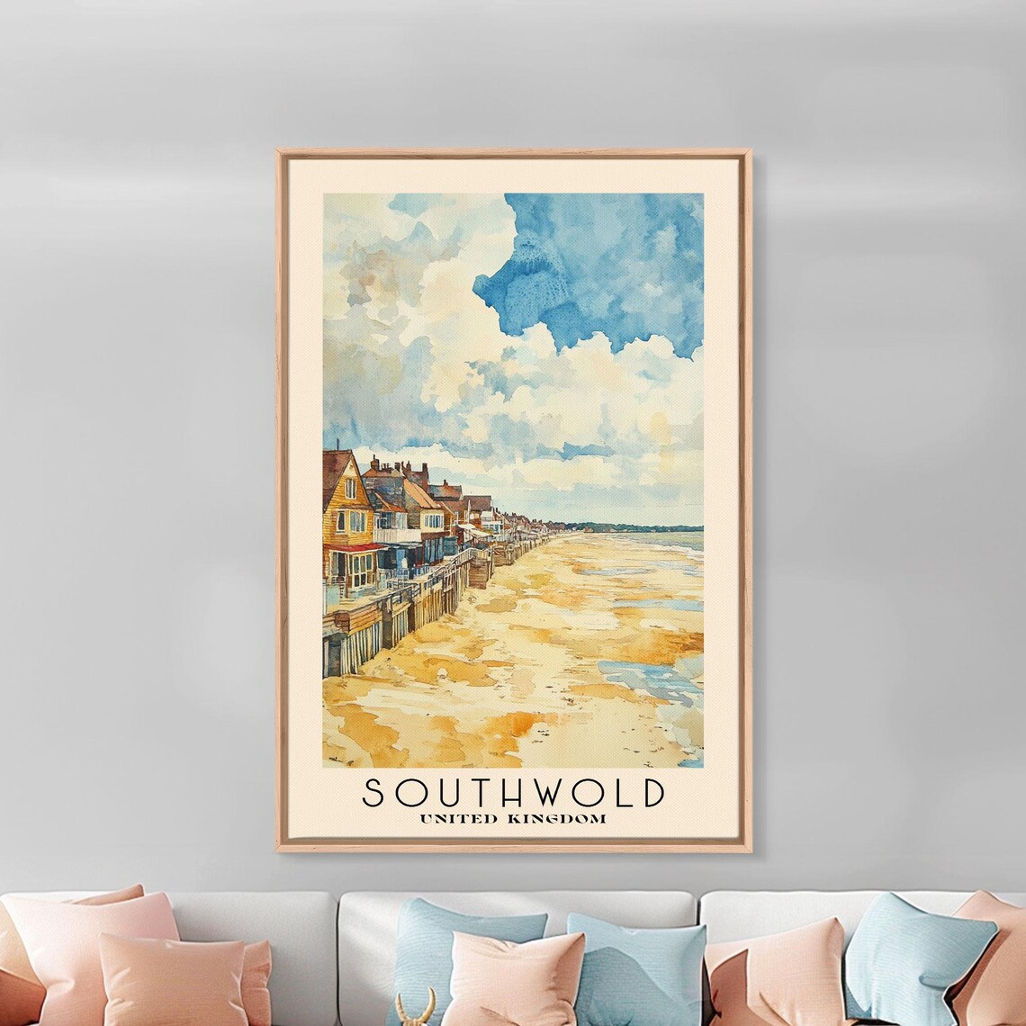 Southwold United Kingdom Seafront Golden Beach Watercolor Poster - Image 2
