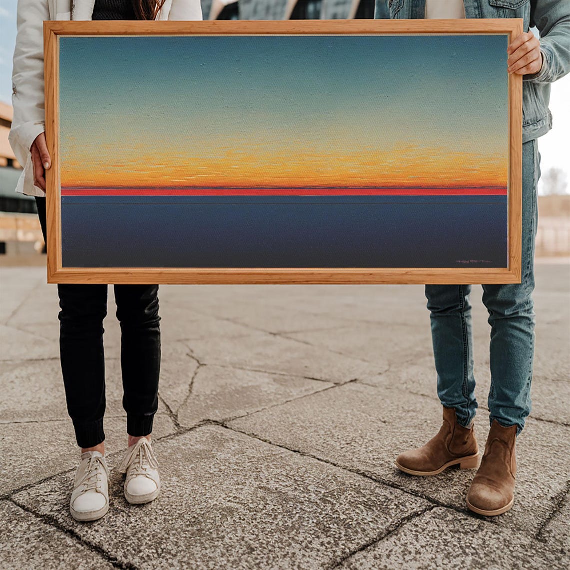 Beautiful Art Deco Style Watercolor Sunset Framed Print Ready To Hang Framed Wall Art - Image 5