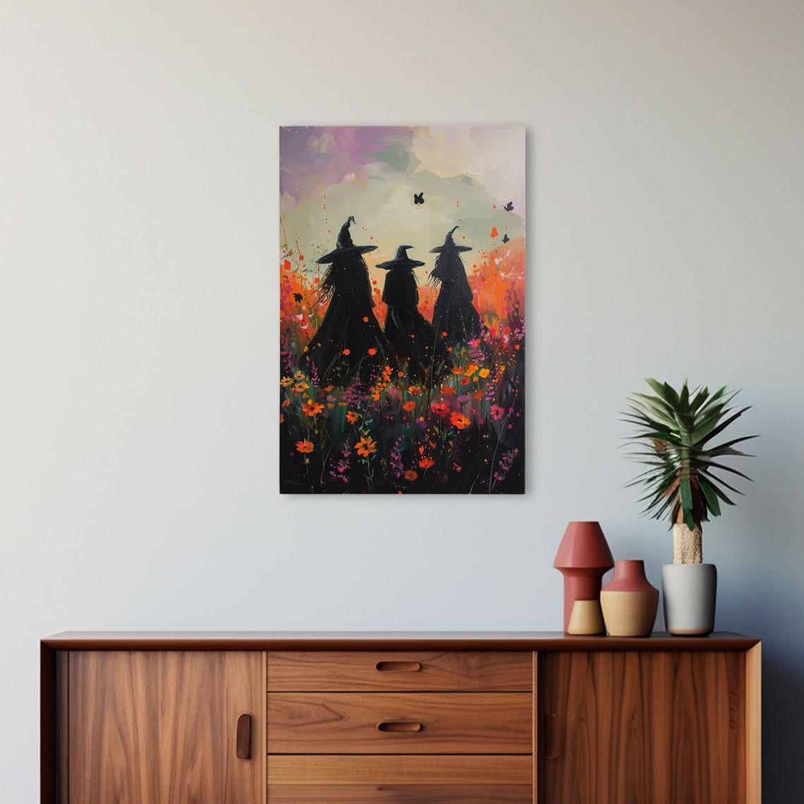 Witches Coven Butterflies Sunset Wildflower Meadow Moody Art Poster - Image 5