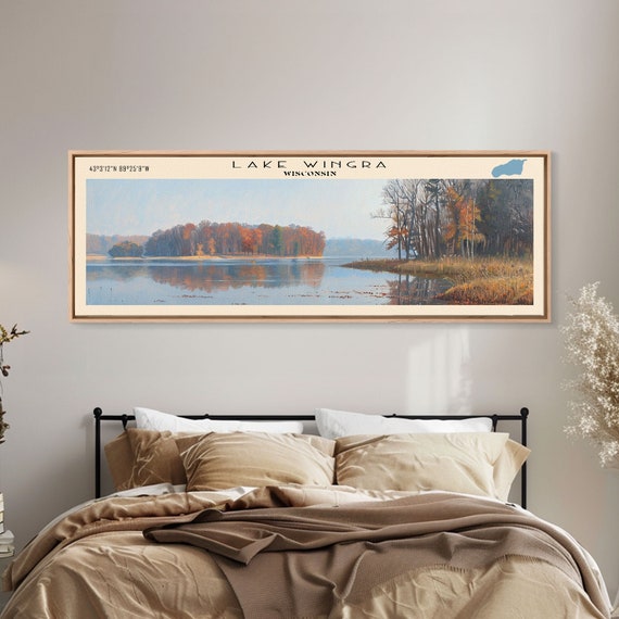 Lake Wingra Wisconsin Framed Print Lake House Decor Panoramic Wall Art Travel Poster Landscape Painting Cottage Art