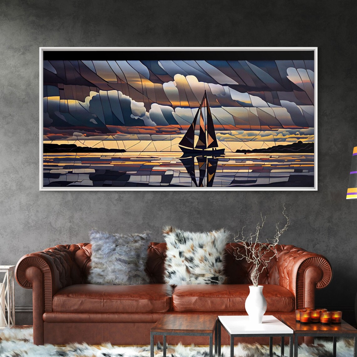 Art Deco Stained Glass Sail Boat Art Print
