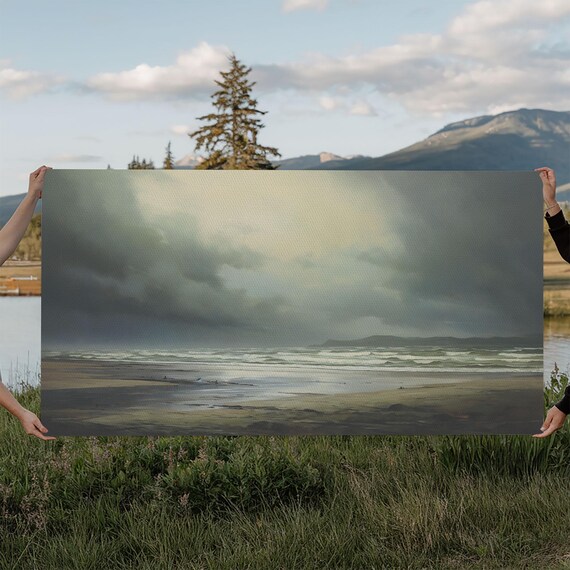 Moody Muted Landscape Oil Painting Print Wall Art Nature Framed Large Gallery Art Minimalist Art Ready To Hang Moody And Drab Art