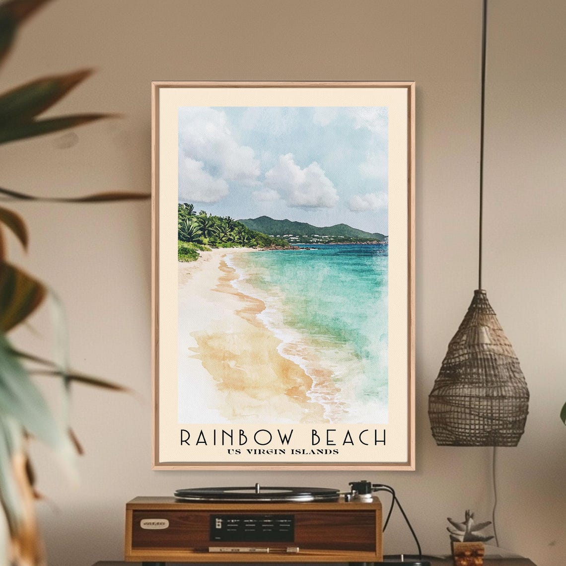 Rainbow Beach US Virgin Islands Palm Shore Turquoise Watercolor Poster