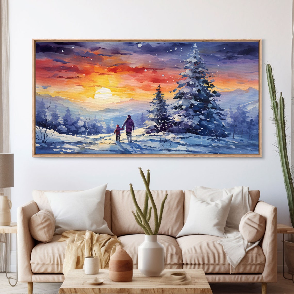Winter Sunset Mountain Hike Snowy Pines Fire Sky Panoramic Poster - Image 3