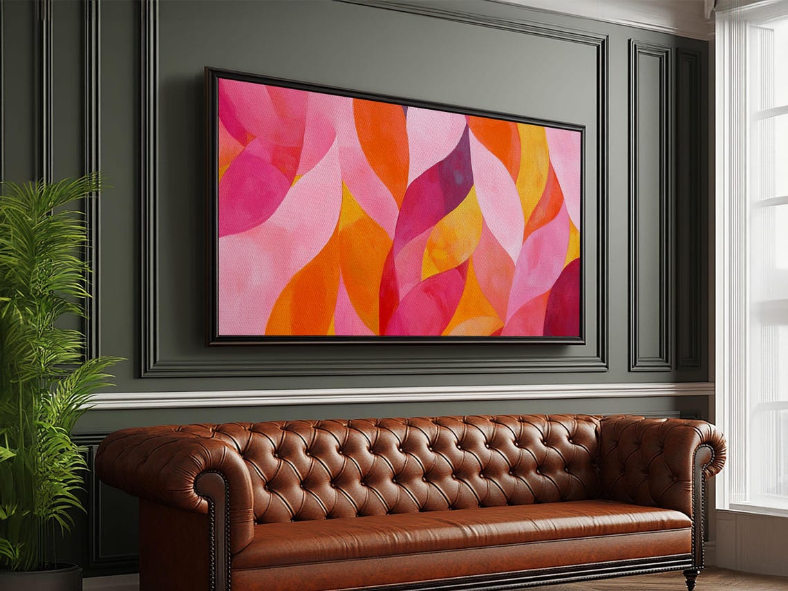 Abstract Leaf Pattern Pink Orange Magenta Modern Botanical Wall Poster - Image 3