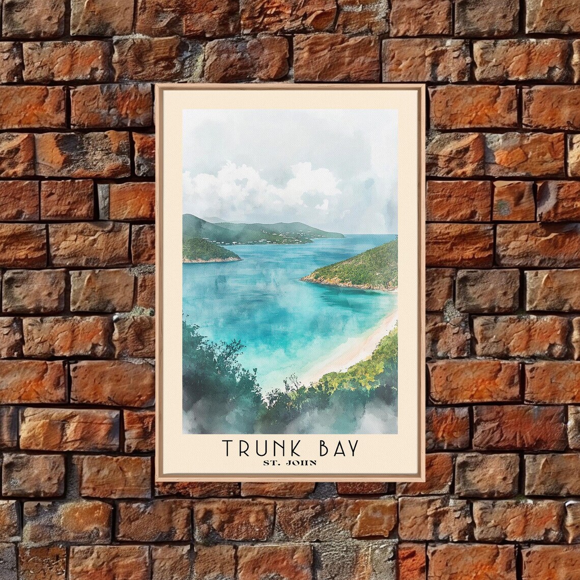 Trunk Bay St John Elevated Turquoise Bay View Watercolor Travel Poster - Image 4