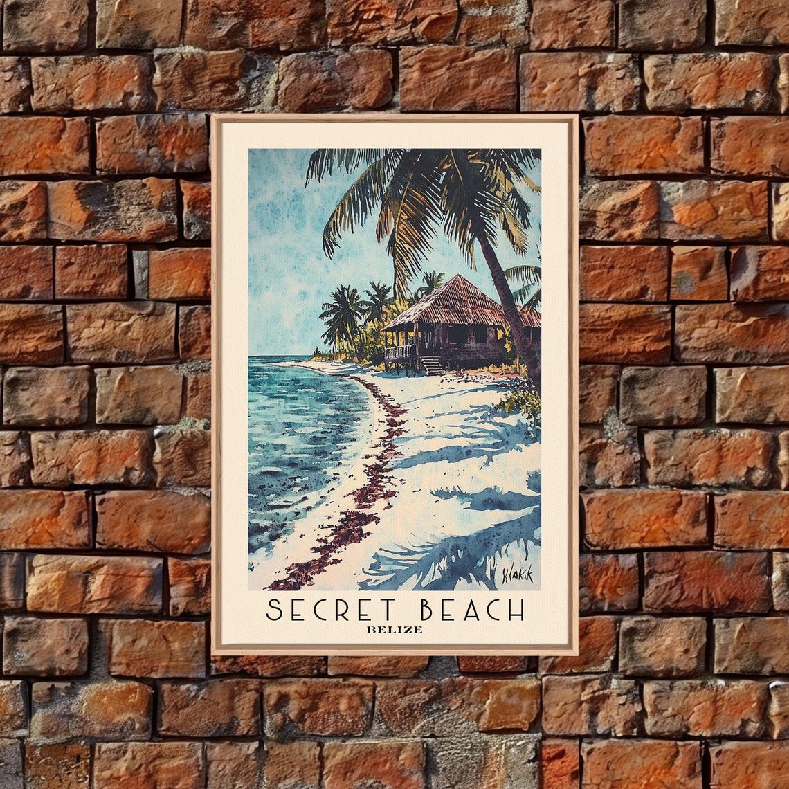 Secret Beach Belize Palm Thatch Hut White Sand Turquoise Water Poster - Image 5