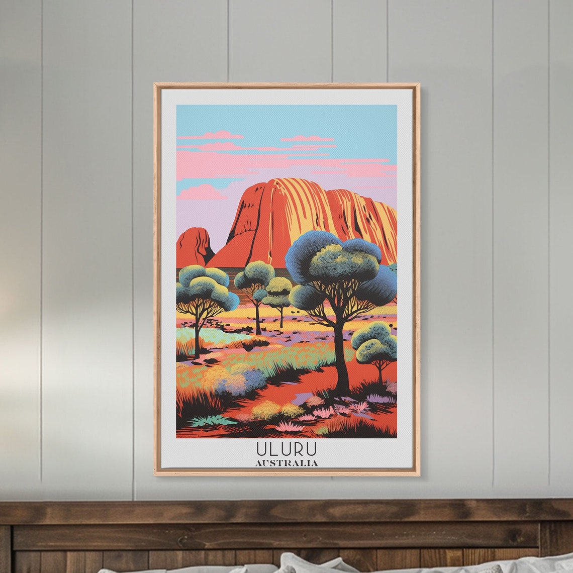 Uluru Australia Red Monolith Desert Bush Sunset Colors Poster