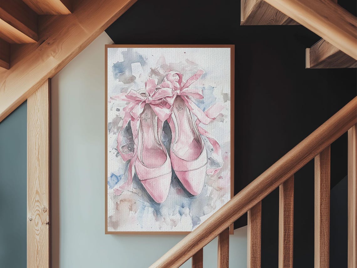 Pink Ballet Shoes Ribbon Watercolor Dance Studio Dreams Art Print - Image 3