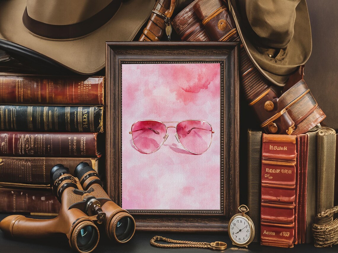 Pink Aviator Sunglasses Watercolor Gold Frames Fun Modern Wall Poster - Image 4