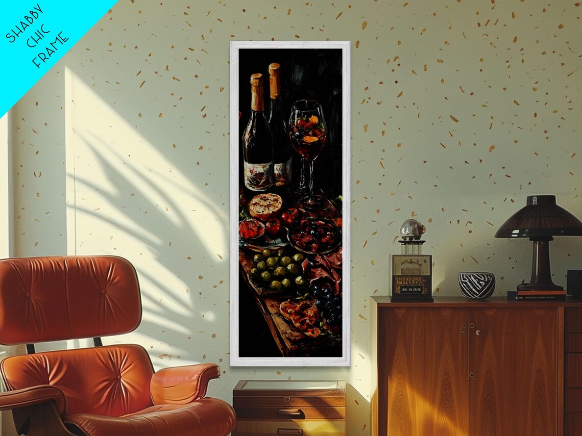 Wine Bottles And Charcuterie Still Life Moody Kitchen Wall Poster - Image 3