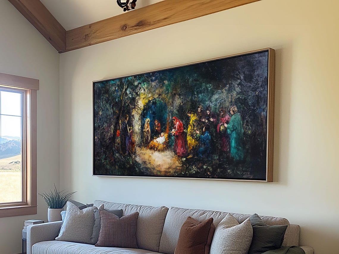 Impressionist Nativity Scene Colorful Robes Christmas Art Poster - Image 2