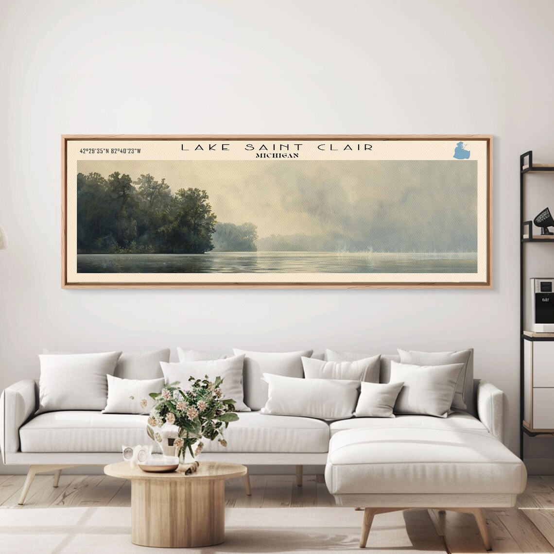 Lake Saint Clair Michigan Moody Fog Bank Dark Treeline Calm Water Travel Poster - Image 2