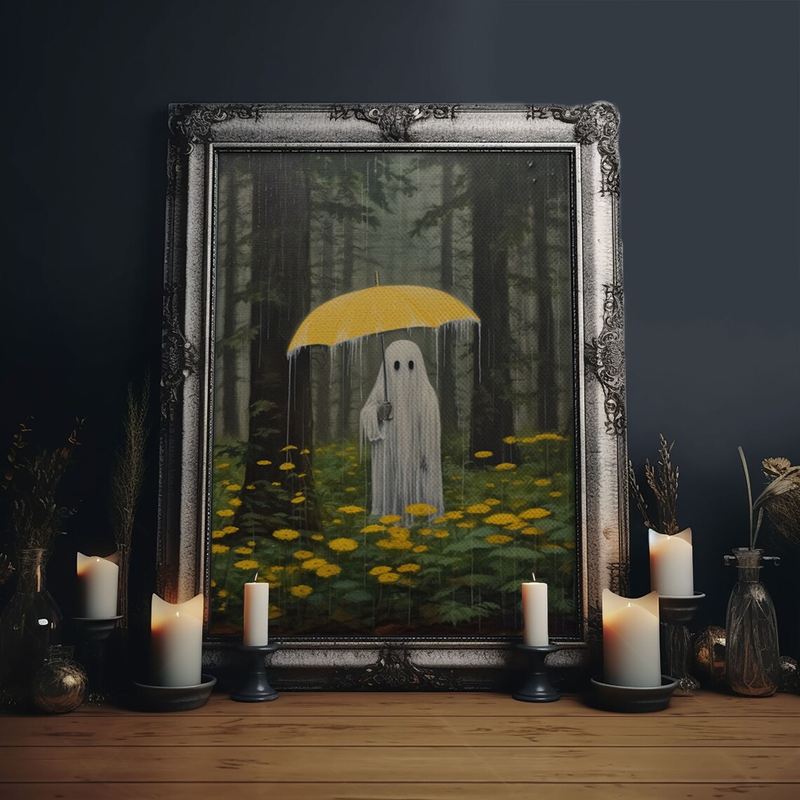 Ghost In The Rain Vintage Art Print, Dark Academia