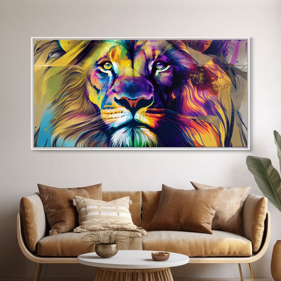 Colorful Pop Art Lion Face Vibrant Modern Wildlife Animal Portrait Poster