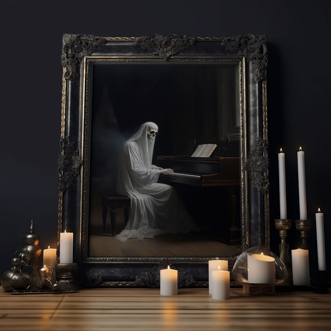 Gothic Ghost Playing Piano Dark Victorian Haunted Oil Painting Poster - Image 5