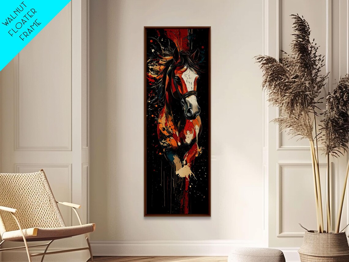 Fiery Red Horse Portrait Tall Vertical Bold Abstract Animal Wall Art - Image 2