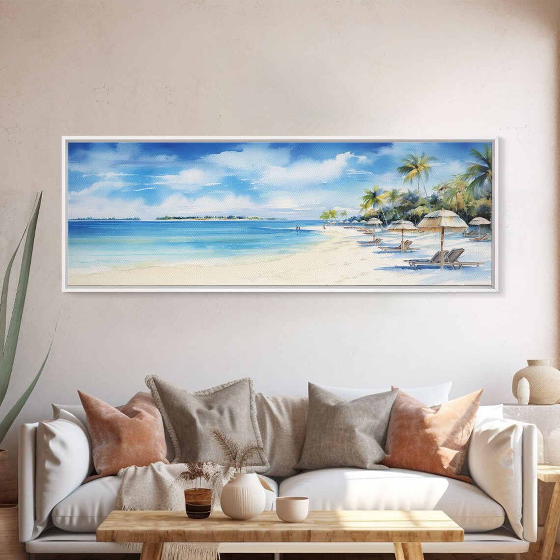 Tropical Beach Resort Umbrellas Lounge Chairs Turquoise Water Poster - Image 5