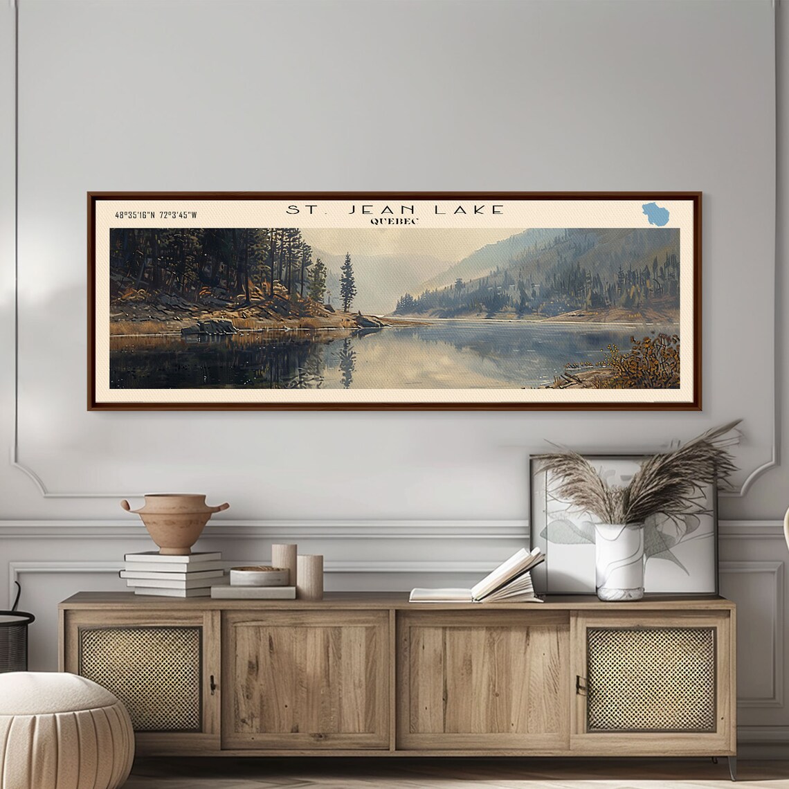 St Jean Lake Quebec Dark Pines Misty Valley Reflection Travel Poster - Image 4