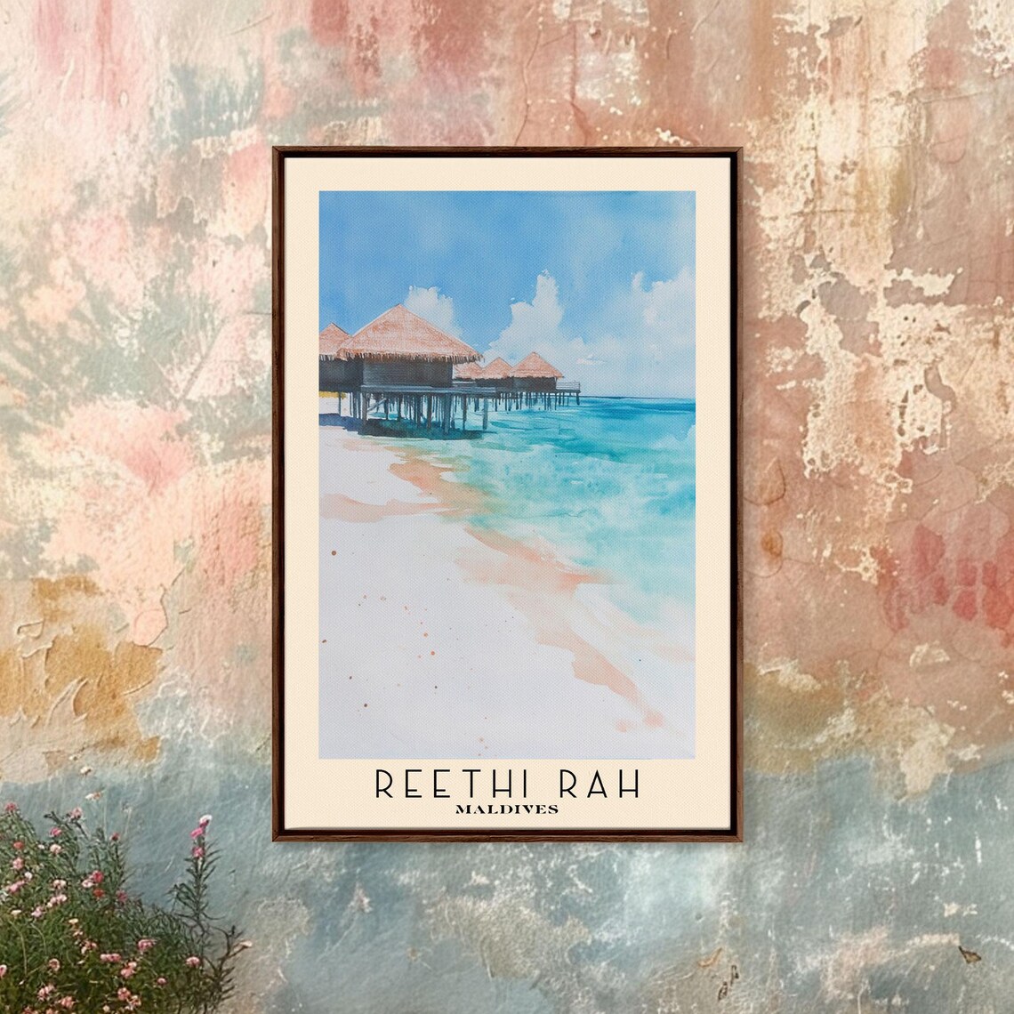 Reethi Rah Maldives Overwater Bungalow White Sand Watercolor Poster - Image 4