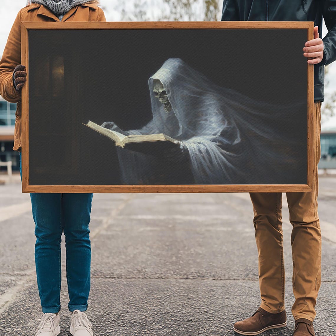 Hooded Ghost Reading Book Dark Background Spooky Phantom Art Poster - Image 3