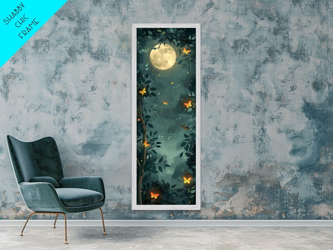 Full Moon Orange Butterflies Night Forest Dreamy Japanese Art Poster - Image 5