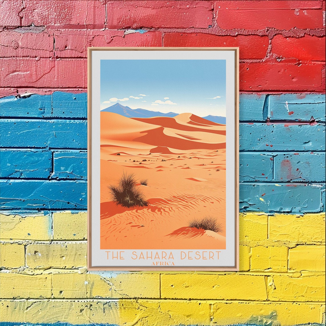 Sahara Desert Africa Golden Sand Dunes Under Blue Sky Travel Poster - Image 6