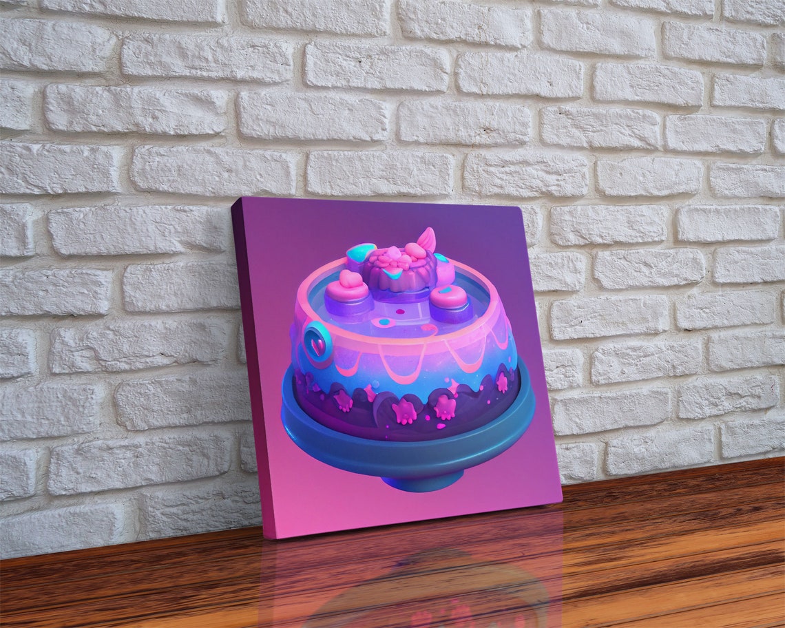 Cute Kawaii Neon Cake 3D Render Dessert Wall Art Decor Print - Image 4