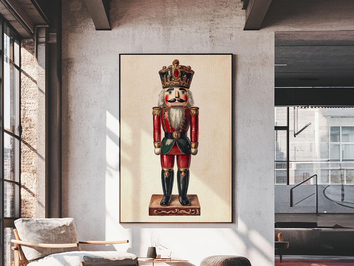 Nutcracker King With Crown Full Body Vintage Christmas Holiday Poster