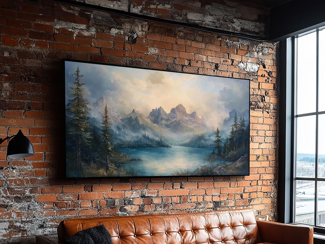 Foggy Mountain Forest Landscape Painting Print Landscape On Ready Too Hang Large Panoramic Wall Art Prints Landscape Art - Image 3