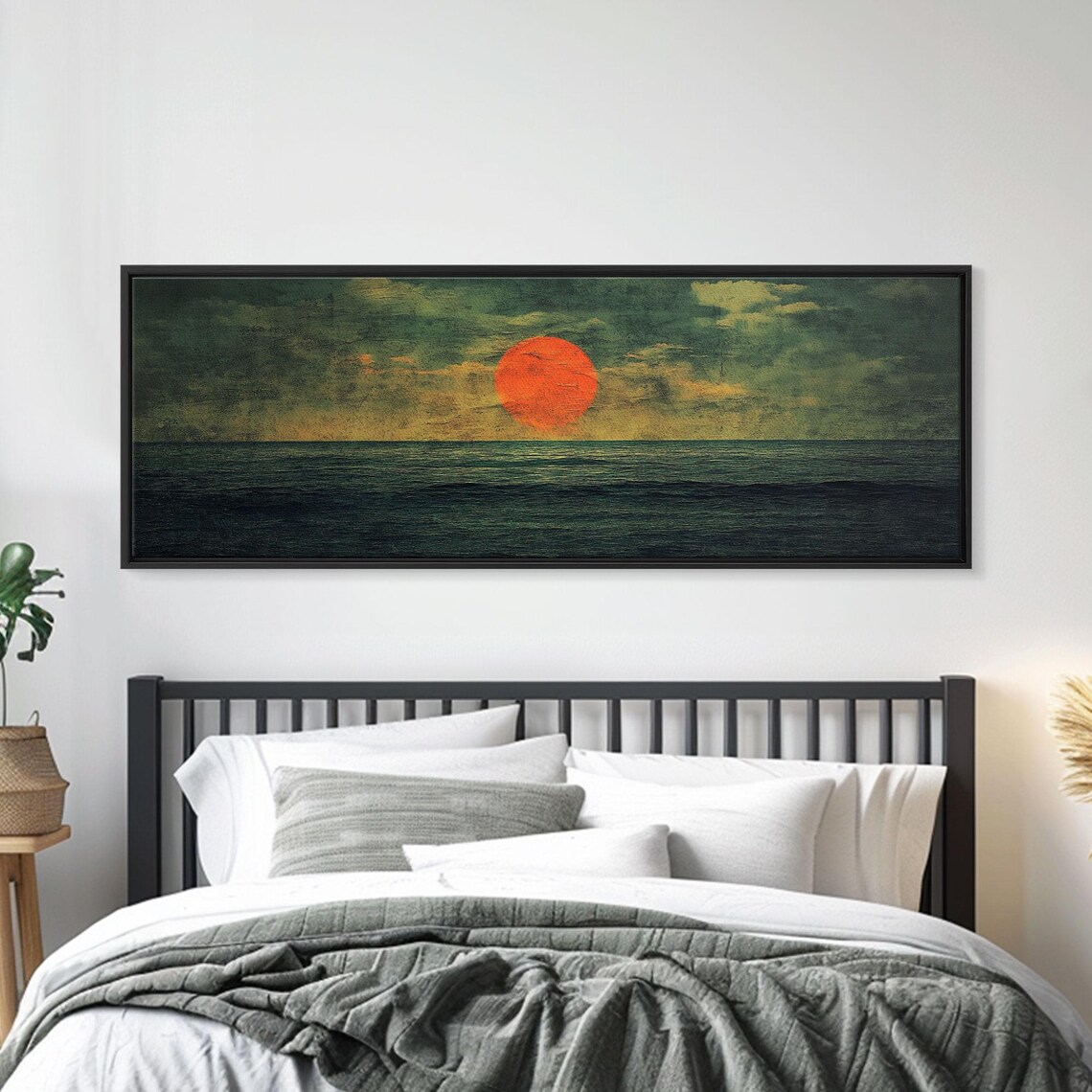 Ocean On Fire Panoramic Sunset Red Sun Deep Green Sea Moody Boho Poster - Image 4
