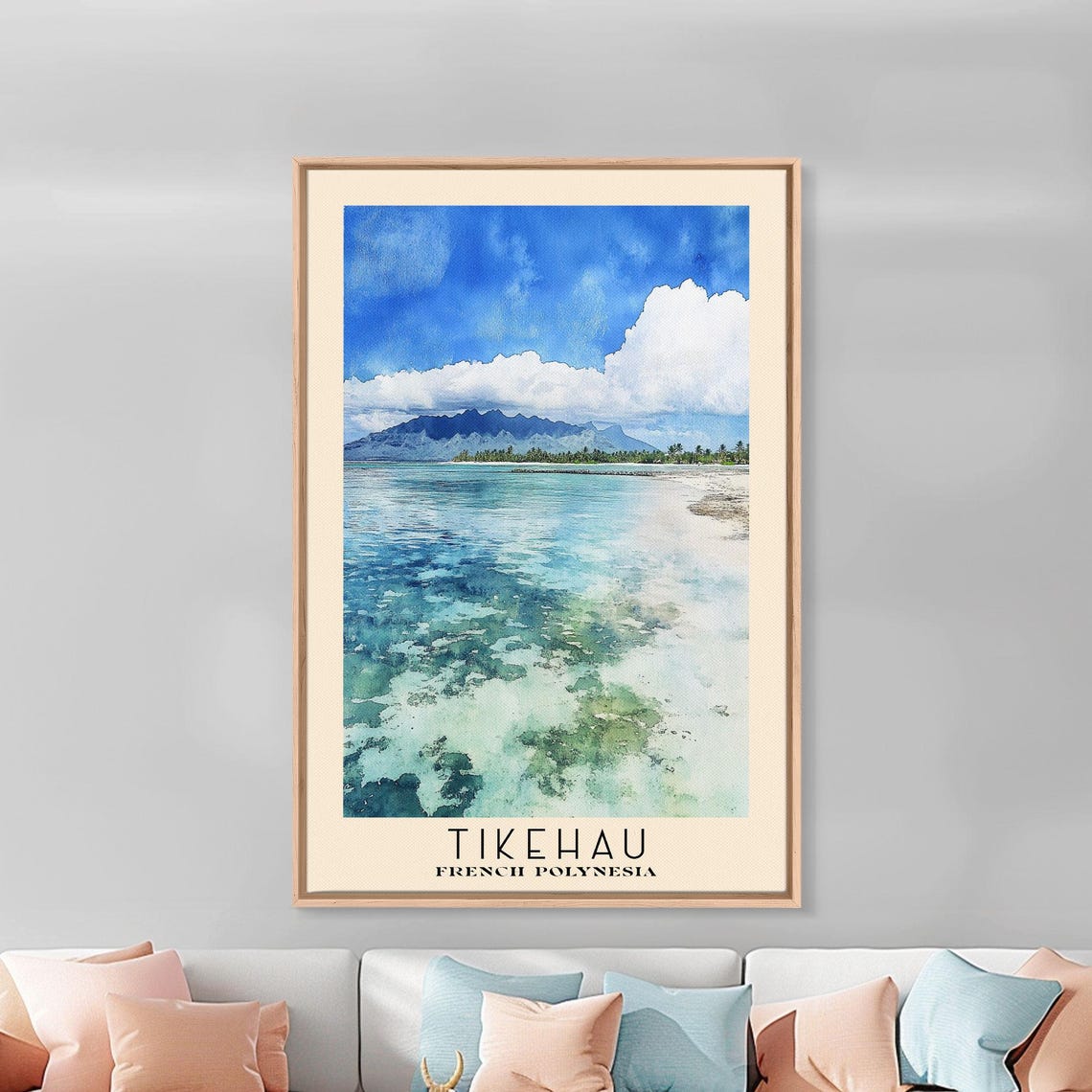 Tikehau French Polynesia Coral Lagoon Clear Water Mountain Poster - Image 2