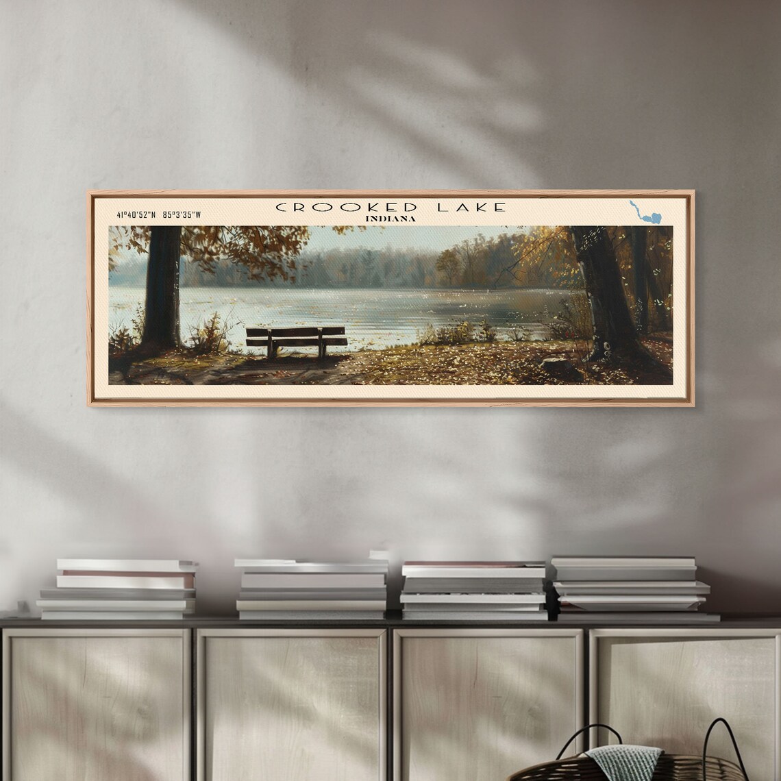 Crooked Lake Indiana Autumn Bench Fall Lakeside View Travel Poster - Image 3
