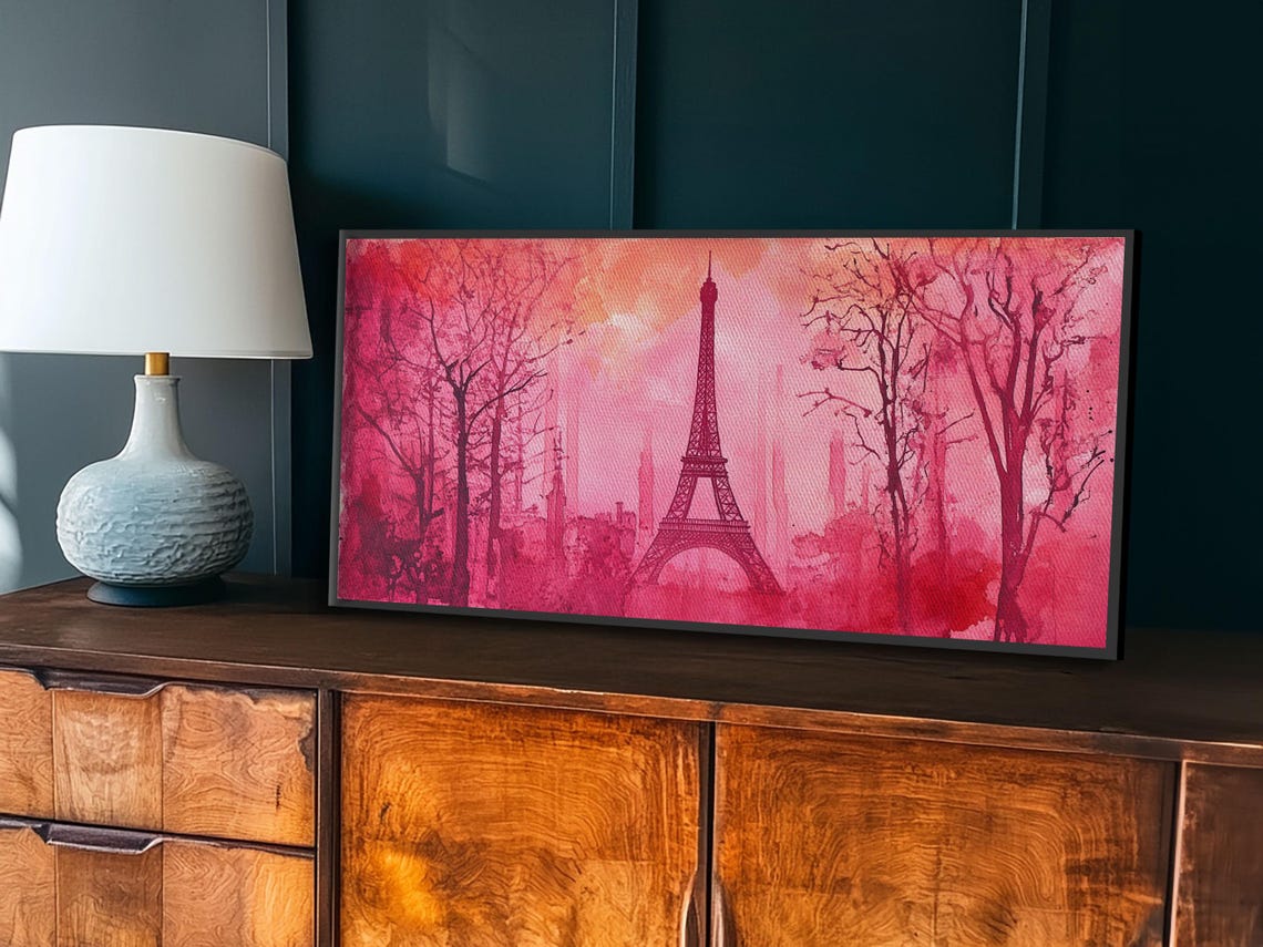 Eiffel Tower Paris Pink Blossom Trees Romantic French Travel Poster - Image 2