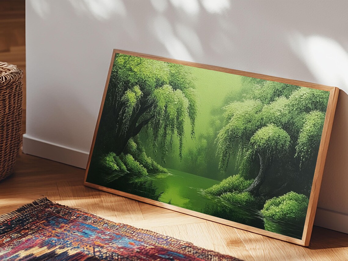Willow Grove Framed Print Tranquil Forest Landscape Wall Art Sage Green Rustic Home Decor Above Bed Nature Art - Image 4