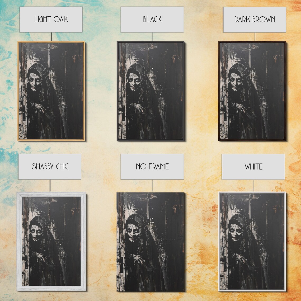 Haunted Nun In Dark Chapel Eerie Grunge Gothic Portrait Art Poster - Image 3