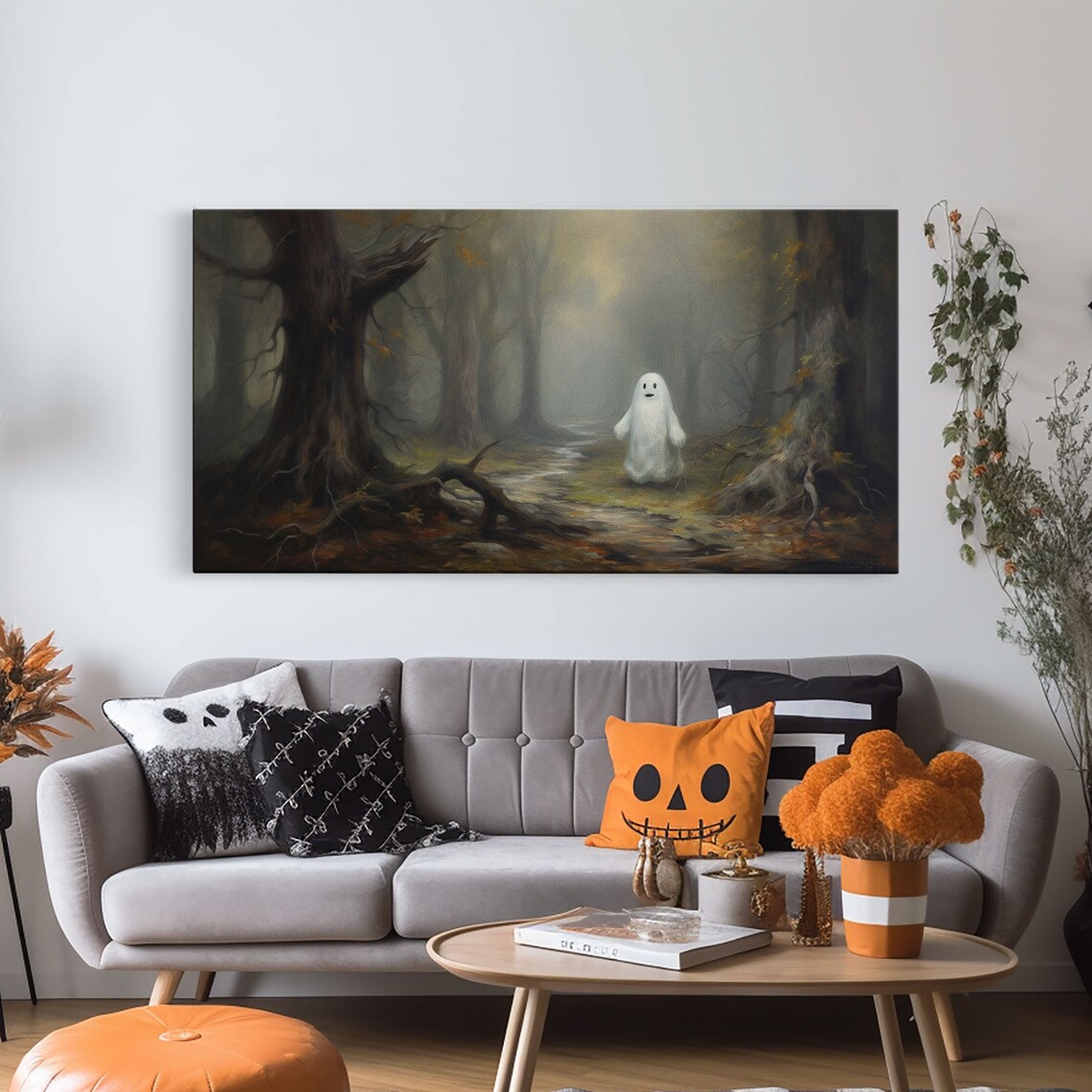 Cute Lil Boo Little Ghost Misty Forest Path Sweet Halloween Wall Art Poster - Image 6