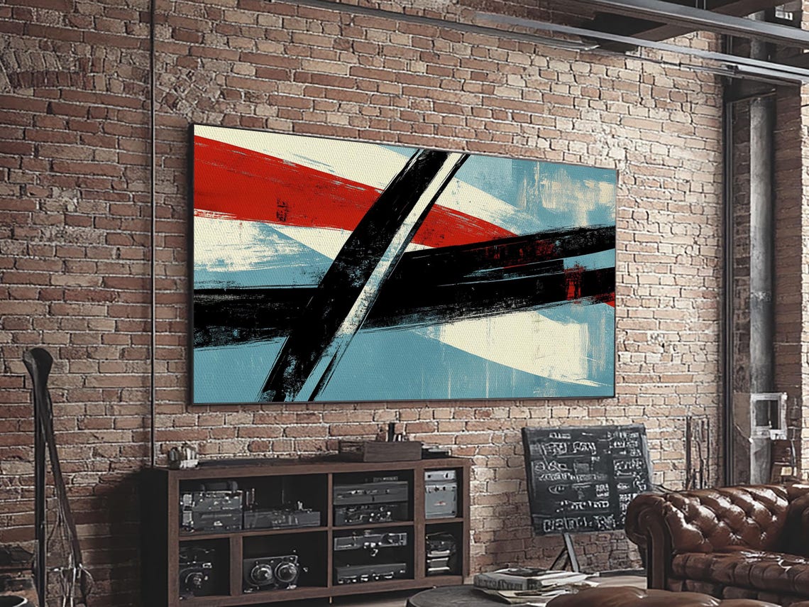 Mid Century Modern Bold Red Black Abstract Brush Strokes Print - Image 4