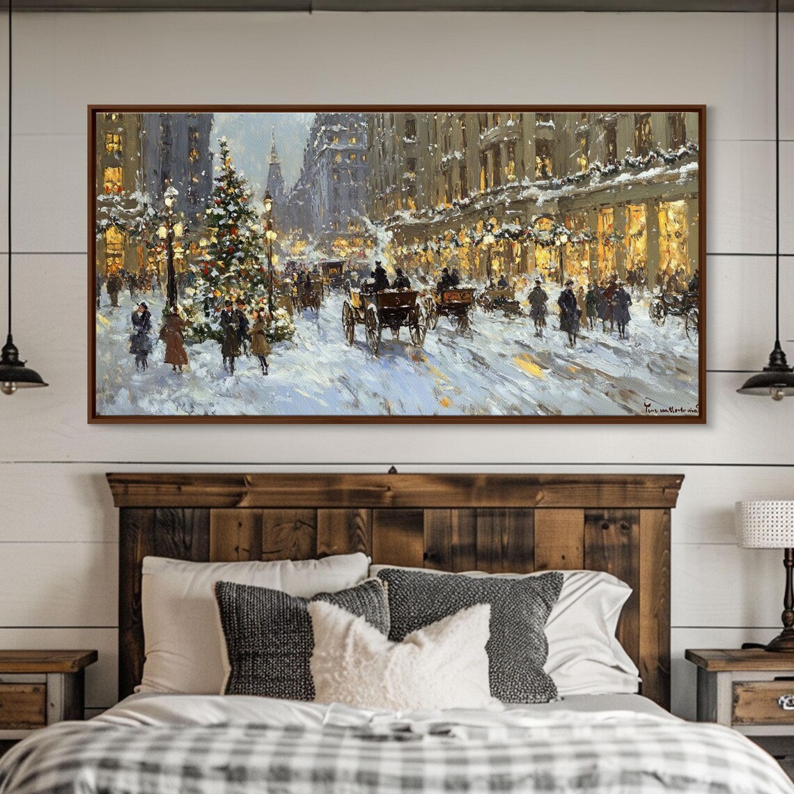 Bustling Christmas Street Scene, Vintage Art Print - Image 2