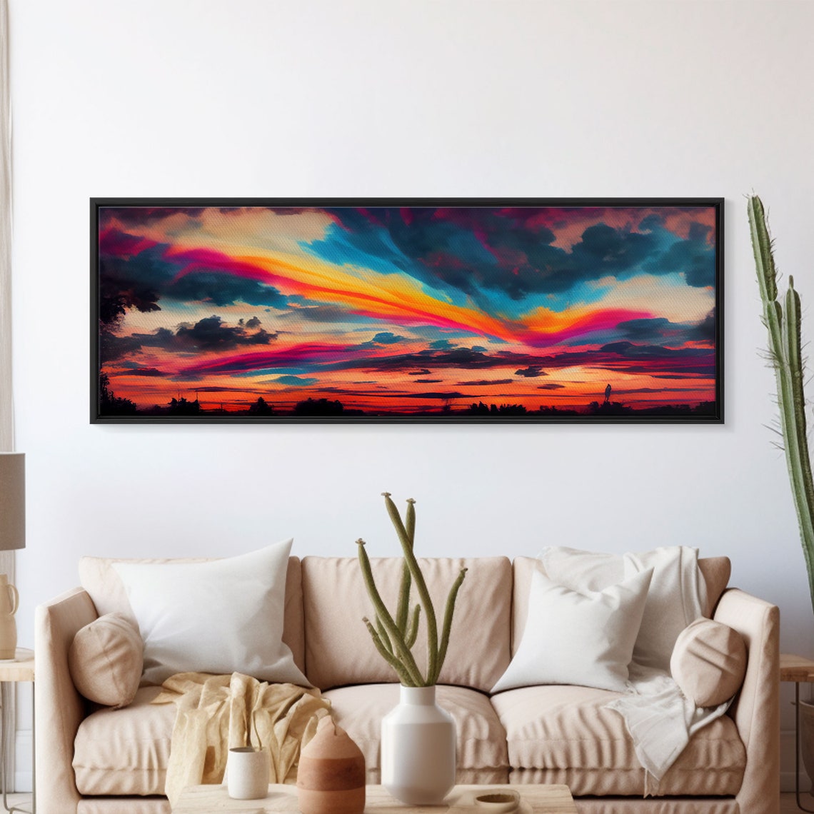 Beautiful Panoramic Watercolor Sunset Extra Large Wall Art Framed Panoramic Print Framed Wall Art - Image 5