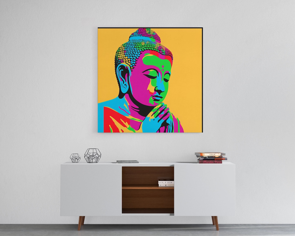 Rainbow Buddha Pop Art Smiling Buddha Neon Zen Buddhism Wall Art Poster