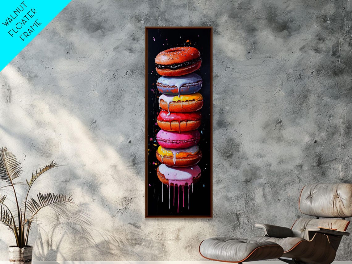 Stack Of Colorful Glazed Donuts Black Background Pop Art Poster - Image 5