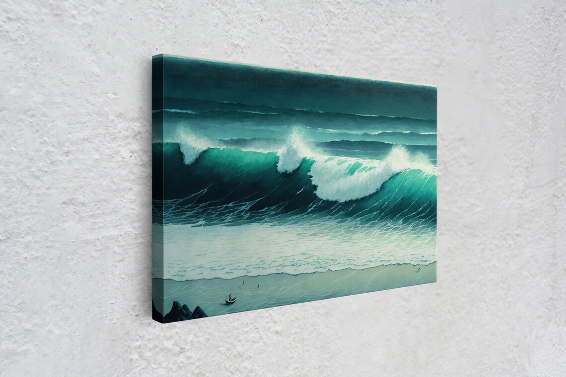 Moody Emerald Ocean Waves Dark Teal Dramatic Seascape Art Poster - Image 4