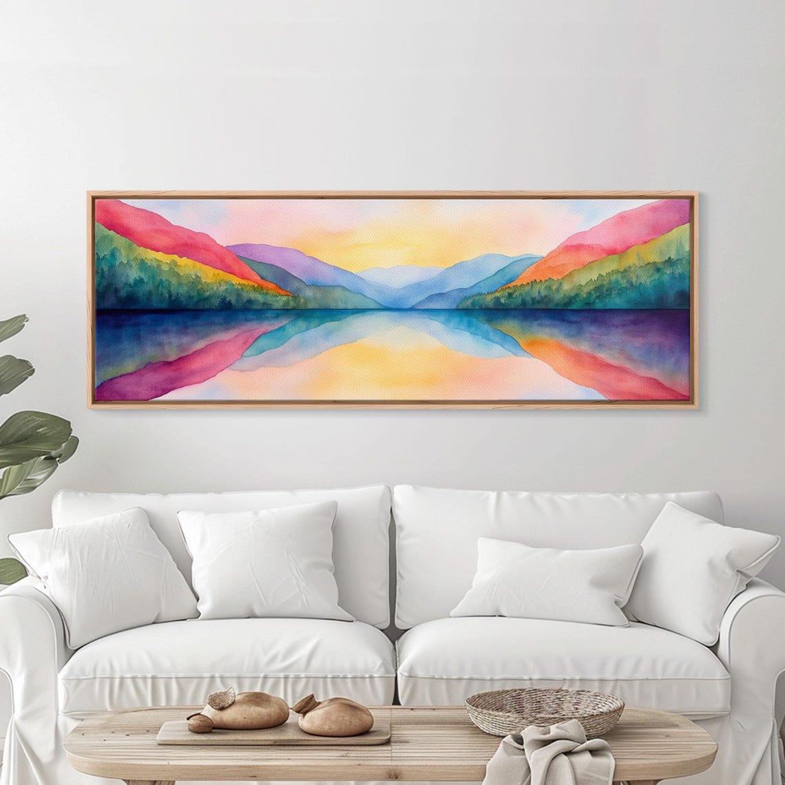 Rainbow Watercolor Mountain Lake Sunset Panoramic Colorful Poster - Image 5