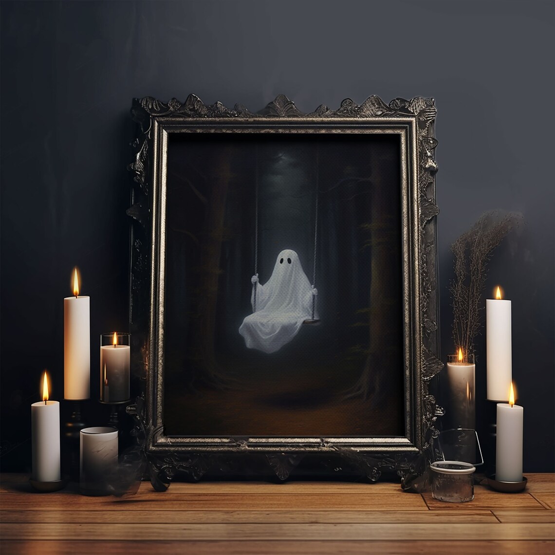 Playground Ghost Vintage Halloween Art Print, Goth Decor