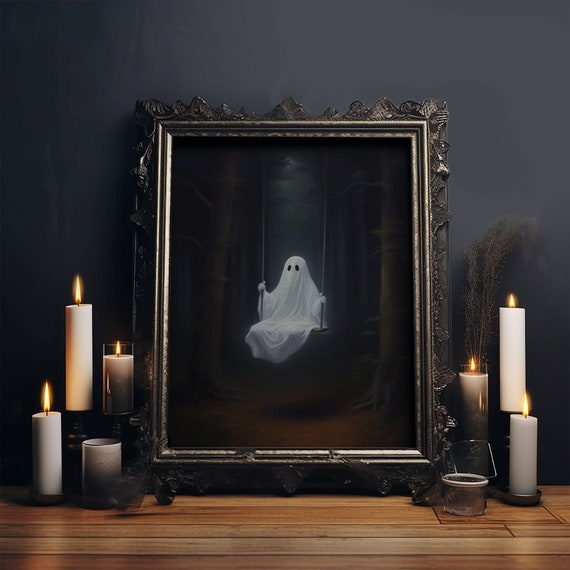 Playground Ghost Vintage Halloween Art Print, Goth Decor