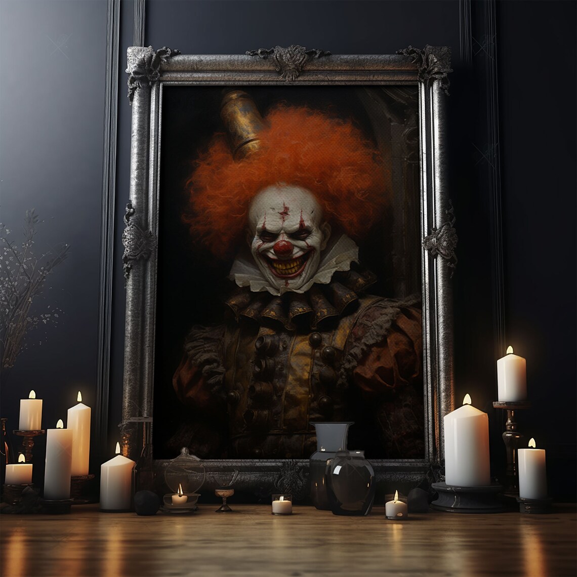 Scary Victorian Clown Portrait Red Hair Creepy Halloween Gothic Poster - Image 4