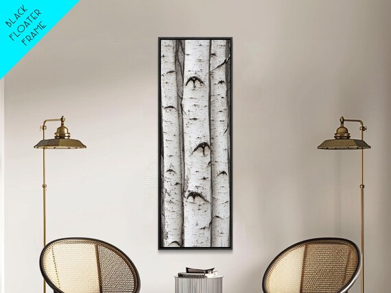Classic Birch Trees Black And White Wall Art Framed Print Rustic Farmhouse Art Tall Narrow Art Guest Room Decor