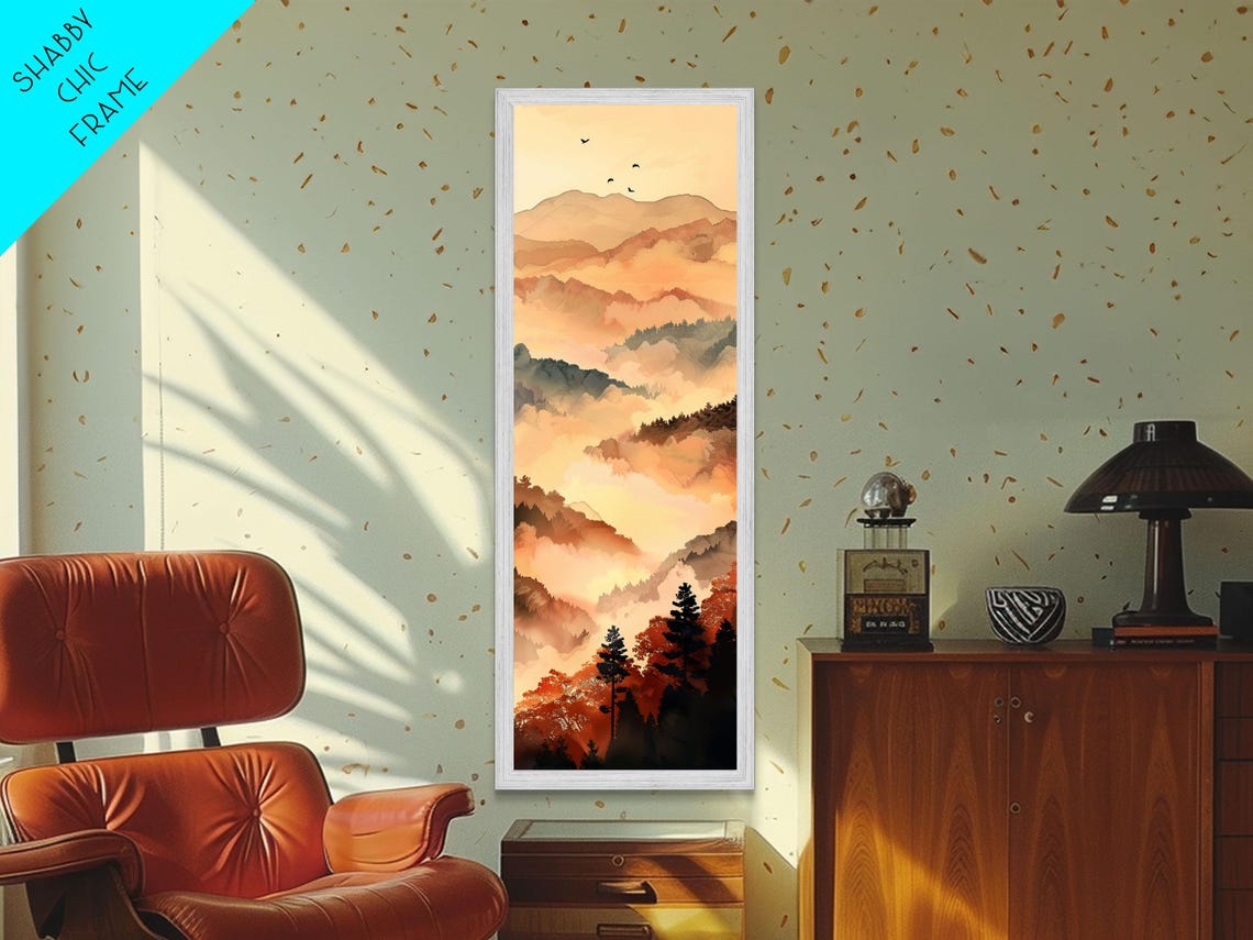 Layers Of Misty Mountains Warm Golden Hues Vertical Art Print - Image 2